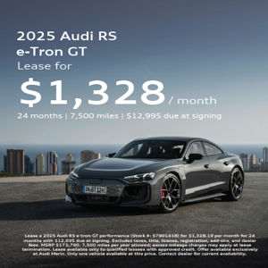 Angled front view of Audi RS e-tron GT parked 
